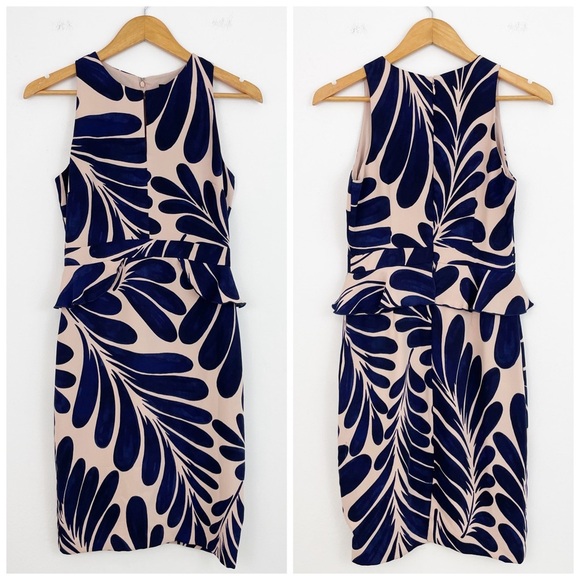 Ann Taylor Blue Leaf Peplum Sleeveless Midi Dress Size 0 - Picture 1 of 16